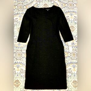Sharagano 3/4 Sleeve Front Pocket Sheath Dress Size 6 Black NWT
